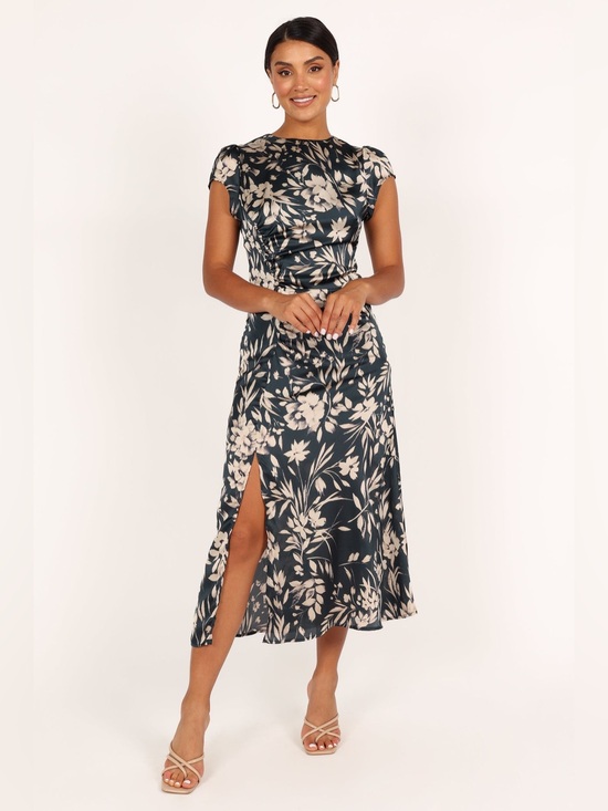Petal & Pup Dresses & Skirts - New! Petal & Pup Lisbeth Green Floral Satin Midi Dress Size Medium